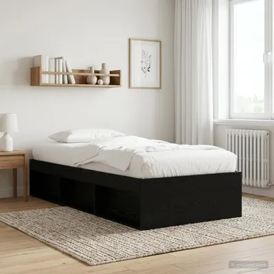 Productafbeelding van Maison Exclusive - Bedframe met opbergruimte en plank, zwarte eikenhout, 80 x 200 cm