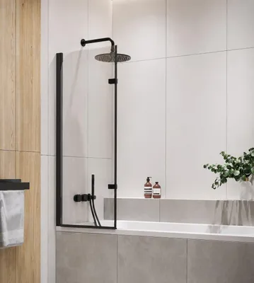Produktbild von Badewanne Austin Schwarz 5mm mit Nanobeschichtung 120 x 140cm Duschwand Duschabtrennung Badewannenaufsatz