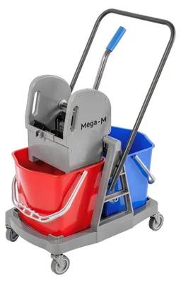 Zdjęcie produktu dla Wózek do sprzątania Mega-M z 2 wiadrami 17L, wózek do mopa, wózek domowy z prasą do mopa, niebiesko-czerwony