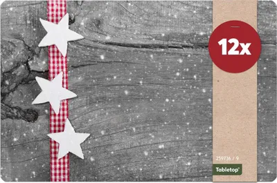 Produktbild von Abwaschbare Tischsets 12er Set Weihnachten Sterne & Holz-Optik
