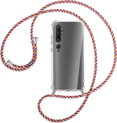 Produktbild von Handykette Backcover-Schutzhülle mit Band (Metall silberfarben) für Xiaomi Mi Note 10 (Pro) - weinrot/gelb/grau