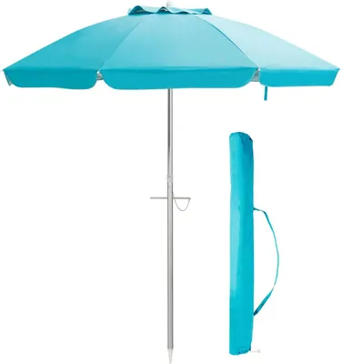 Zdjęcie produktu dla parasol 198 cm, parasol plażowy z kotwicą, odchylany parasol ogrodowy, parasol z torbą, okrągły parasol przeciwsłoneczny UV50+ (niebieski)