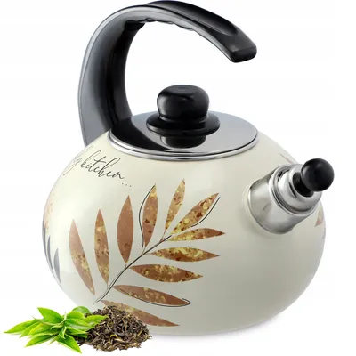 Produktbild von KADAX Wasserkessel "Marbella", Kessel aus Edelstahl für alle Herdarten, Grüne Blumen, 2,2 L