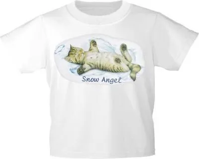 Produktbild von Kinder T-Shirt mit Print Cat Katzen Snow Angel Schnee-Engel KA058/1 Gr. 122-164 Color - weiß Größe - 152/164