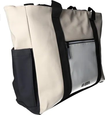 Produktbild von Shopper BK-749 aus glattem Kunstleder Schwarz/Beige 43x36x13 cm mit Laptopfach