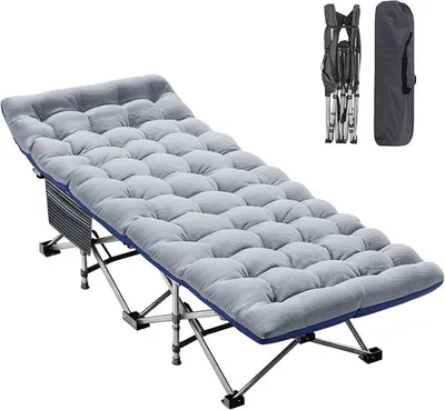 Imagen del producto de Cama plegable de 190x71x36 cm, con capacidad para hasta 360 kg, que incluye colchón y bolsillo lateral
