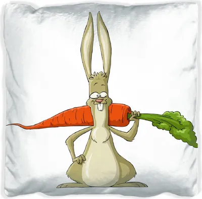 Produktbild von Wallario Premium Kissen, weiche Oberfläche, mit Motiv Lustiger Hase mit Möhre im Comic Stil, Größe: 60 x 60 cm, mit weißer Rückseite
