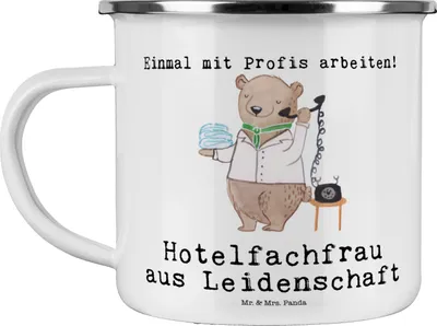 Produktbild von Mr. & Mrs. Panda Kaffeepott Hotelfachfrau Leidenschaft - Weiß - Geschenk, Teetasse, Blechtasse, Hotelier, Witzig, blechbecher, Pott, Lustig, Emaille Tasse, Ausbildung