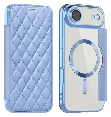Produktbild von Für Apple iPhone 17 Air 360 Grad Full Body Magsafe RFID Anti Datenklau Kunst Leder Hülle Tasche Hellblau