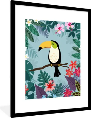 Produktbild von MuchoWow® Gerahmtes Poster Tukan - Pflanzen - Kinder - Tiere - Kinder 60x80 cm - Poster mit Schwarzem Bilderrahmen Wandposter Rahmen Foto Bilder - Wohnzimmer - Dekorationen - Prämie
