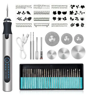 Graveur-Stift, kabellos, USB-ladbar, 58-teilig, 3 Geschwindigkeiten