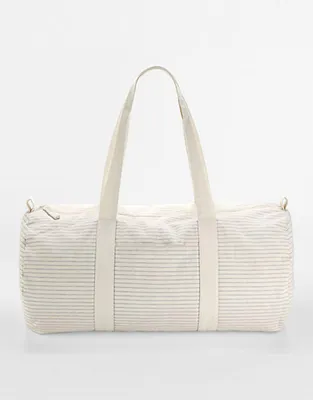 Produktbild von Westford Mill W258 | Striped Organic Baumwolle Barrel Bag Sporttasche - Farbe: Grey Stripe - Größe: 50 x 25 x 25 cm
