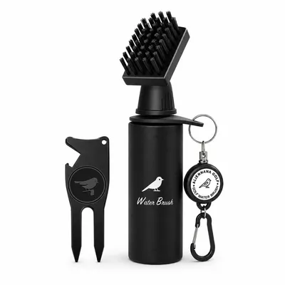Produktbild von Golfreinigungsset 2-teilig, Golfschlägerbürste mit Wasserbehälter und Befestigungsclip, Pitchgabel, Schwarz