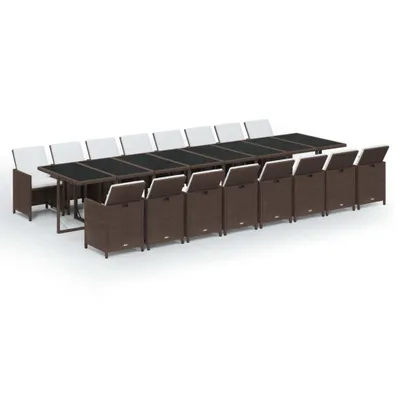 Produktbild von 17-tlg. Garten-Essgruppe mit Kissen Braun Poly Rattan