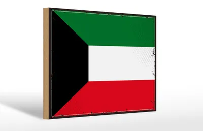 Produktbild von Holzschild Flagge Kuwaits 30x20cm Retro Flag of Kuwait