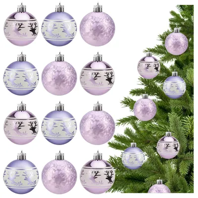 Weihnachtskugeln 12er-Set, Kunststoff, lila, 6 cm Ø