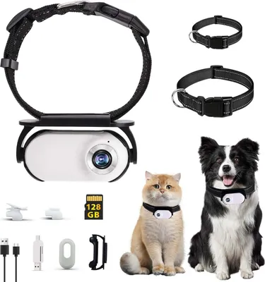 Produktbild von MODFU Kompaktkameras, Mini Haustierkamera Daumenformat, Weiß mit Geflochtenem Halsband, Pet Cam für Hunde & Katzen, Echtzeit Video & Foto, Haustier Überwachung & Spielzeug