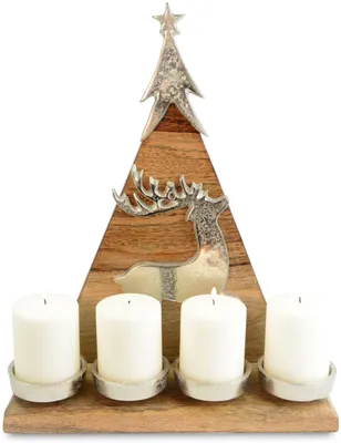 Produktbild von Riffelmacher Kerzenleuchter Weihnachtsbaum mit Hirsch 31 x 37cm 70326 | Natur / Silber