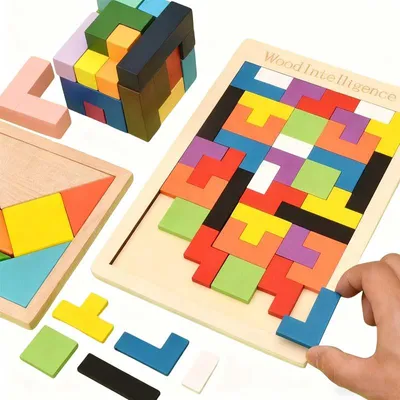 Produktbild von Magnetisches Tetris 3D Puzzle aus Holz - Kreatives Lernspielzeug für Kinder, Förderung des Räumlichen Denkens