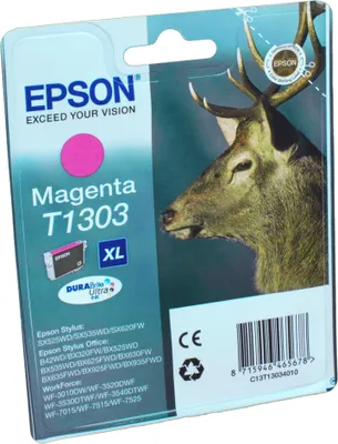 Produktbild von Epson Stag T1303 Hirsch DURABrite Ultra Single Magenta Tinte, Hohe (XL-) Ausbeute, Magenta, Tinte auf Pigmentbasis, 10,1 ml, 1 Stück(e), 600 Seiten