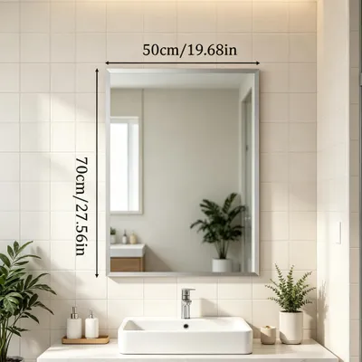 Image de Vrygle miroir mural 50×70 cm argenté rectangulaire, miroir décoratif HD bords biseautés