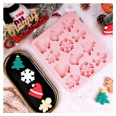Produktbild von Silikonform Weihnachten, Backform Schneeflocke, Lebkuchenmann Kuchenform, Weihnachts Schokoladenform, Weihnachtsbaum Kerzenform für Torten, Fondant, Kerzen und Kekse