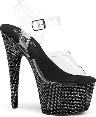 Produktbild von BEJEWELED-708DM Damen Sandale von Pleaser, Transparent Schwarz , EU 39, US 9