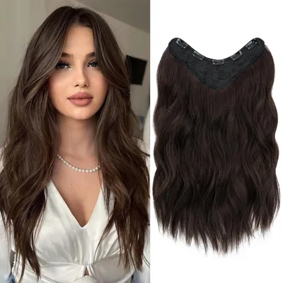 Produktbild von Clip in Extensions Gewellt 45 cm Mittelbraun Kunsthaar Einteiler mit 5 Clips U-Form
