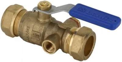 Obrázok produktu pre Guľový ventil z mosadze, 2 x spojovací kus s priemerom 28 mm, s možnosťou odvodu, určený pre vodovodné potrubia