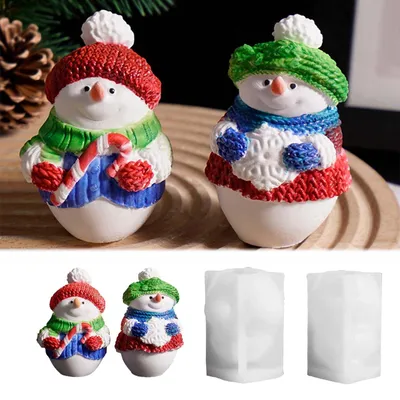 Produktbild von 2 Silikonformen für einen Schneemann, Kerzengießformen, Gipsform für Weihnachten