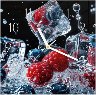 Produktbild von Wanduhr aus Glas mit Motiv Beeren Eiswürfel- 30 x 30 cm - inkl. Aufhängesystem