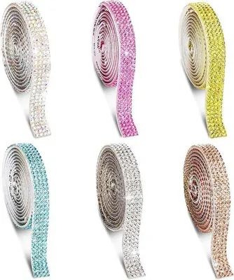 Imagen del producto de 6 cintas de strass autoadhesivas - 6 colores - adornos brillantes para manualidades - ideales para decoración, bodas y cumpleaños