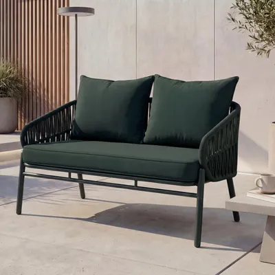 Produktbild von Aluminium-Gartenbank MCW-P90, Gartensofa Outdoor Sitzbank, Seilgeflecht Rope Stoff/Textil (180g/m²)  grün