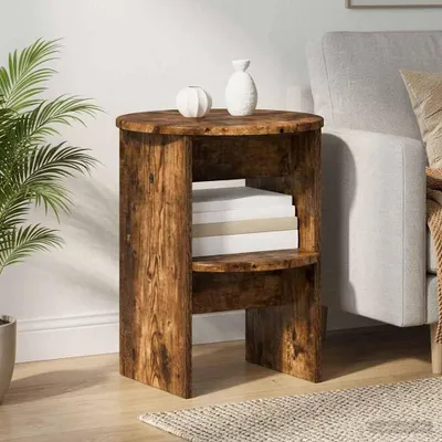 Image de vidaXL Meuble d'appoint, lot de 2, chêne fumé, Ø 40 x 50 cm, aggloméré