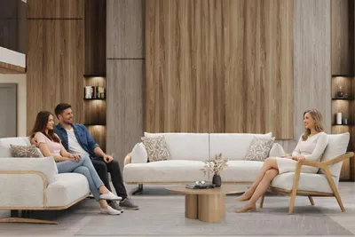 Zdjęcie produktu dla Nowoczesny zestaw sofy i fotela w stylu skandynawskim do stylowego salonu