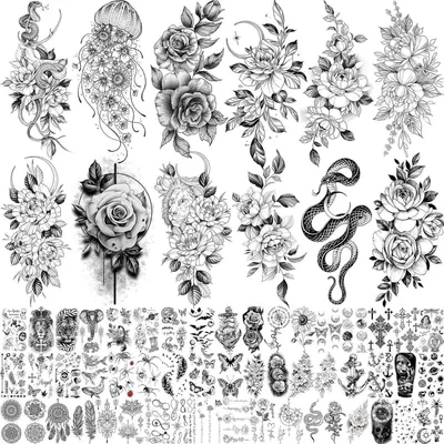 Produktbild von Temporäre Tattoos 64 Blatt Blumen & Motive für Frauen & Mädchen, wasserfest, langlebig