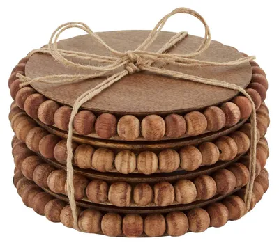 Holzuntersetzer mit Perlenrand, 4er-Set, 10,16 cm Durchmesser