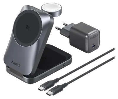 Produktbild von Anker Prime Kabellose Ladestation (3-in-1, MagGo, AirCool, Faltbar) nebelgrau