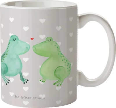 Produktbild von Mr. & Mrs. Panda Plastikbecher Frosch Liebe - Grau Pastell - Geschenk, Trinklernbecher, Partner, Kunststoffbecher, Camping Tasse, Mehrwegbecher, Pott, Hochzeitstag