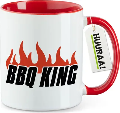 Produktbild von Huuraa Kaffeetasse BBQ King Flammen 330ml Rot Keramik Kaffeebecher Geschenkidee