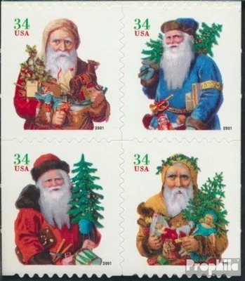 Produktbild von Briefmarken USA 2001 Mi 3499-3502 Viererblock (kompl.Ausg.) postfrisch Weihnachten