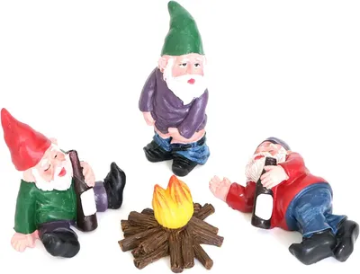 Productafbeelding van 4 stuks tuinkabouters, schattige hars mini-kabouters beeldjes en vreugdevuur, tuinbeeldjes voor lente zomer vakantie buiten veranda gazon patio tuin decoratie tuin