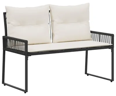 Image de Banc d'extérieur vidaXL avec 4 coussins, noir et blanc crème, en polyrotin