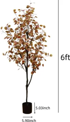 Immagine prodotto di Albero di eucalipto artificiale - Pianta in vaso - 180 cm - Foglie autunnali realistiche - Foglie in seta - Per interni ed esterni