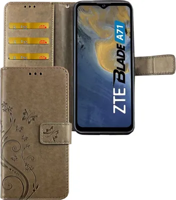 Zdjęcie produktu dla Etui na telefon komórkowy ZTE Blade A71 z klapką i kieszenią na kartę, kolor: kwiatowy szary