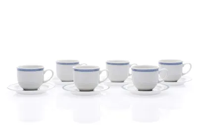 Zdjęcie produktu dla Thun 1794 Zestaw filiżanek i spodków do espresso, biała koronka, niebieski brzeg, 110 ml, Thun, 6 szt