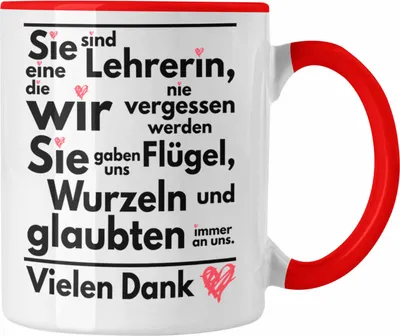Produktbild von Trendation - Abschiedsgeschenk Lehrerin Tasse Geschenk zum Abschied Klassenlehrerin Beste Lehrerin Geschenkidee Danke (Rot)