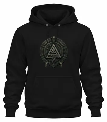 Imagen del producto de Sudadera con capucha uni, diseño "Valknut" de Odín, motivos vikingos, nudo de runas, símbolo rúnico, mitología, calavera, color , talla L