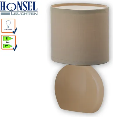 Produktbild von Tischleuchte LUME MINI, Keramikfuß Cappuccino/Chrom, ovaler Schirm, Höhe 24 cm