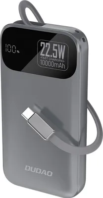 Image de Dudao K31 10000 mAh 22,5 W PD Powerbank avec câble intégré - Gris